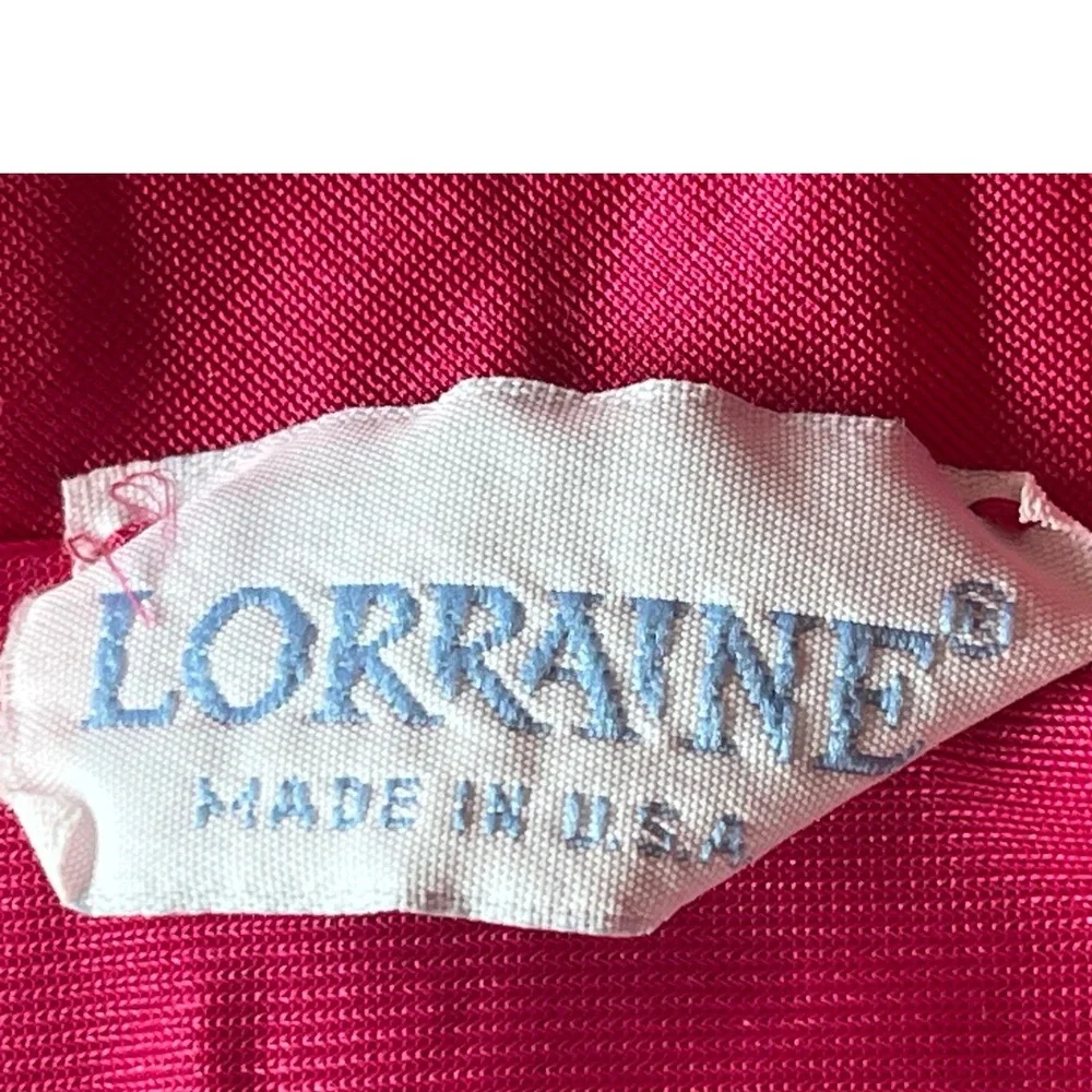 Vintage Lorraine Hot Pink Nylon Pajama Set Short Sleeve Button Front Small USA